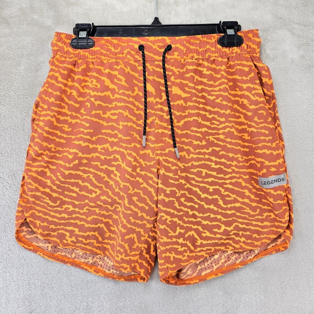 Legends Luka Shorts Mens Small Orange Elephant Print Gym Workout 7" Inseam